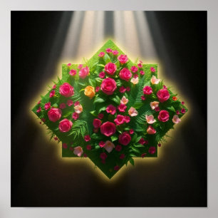 Luxe digitale kunst van Rozen en exotische bloemen Poster
