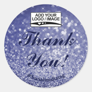 Luxe donker marine blauw glitter sterren dank u ronde sticker