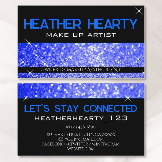 Luxe Donker Navy Blauw Helder Glitter Glamour Visitekaartje