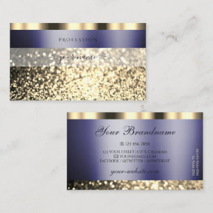 Luxe, donkerblauw, goudglitter glamoureus visitekaartje