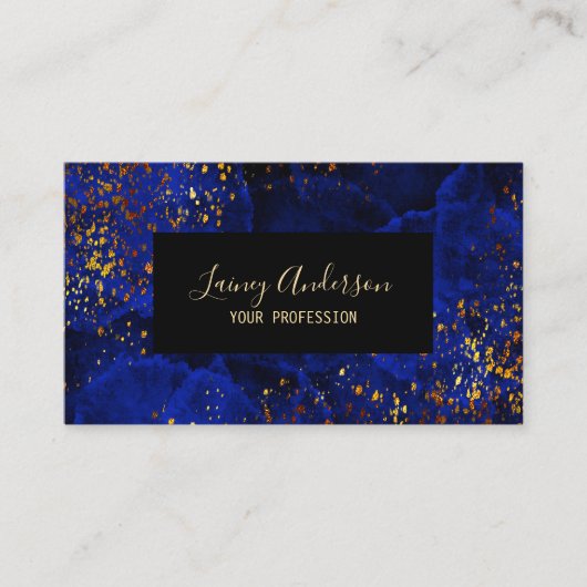 Luxe donkerblauw zwart en faux gold folie glitter visitekaartje (Voorkant)
