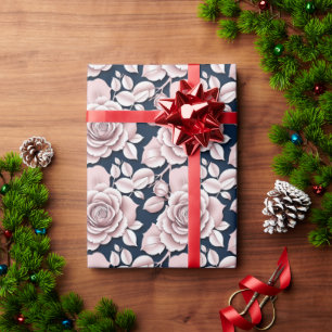 Luxe donkerblauwe rozen met witte details cadeaupapier