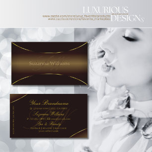 Luxe donkerbruin met gouden rand en monogram visitekaartje