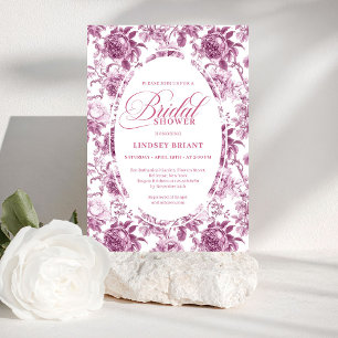 Luxe donkere fuchsia rozen patroon bruidsdouche kaart