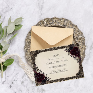 Luxe Donkere Rozen Gotische Kant Victoriaanse Trou RSVP Kaartje