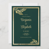 Luxe donkergroene gouden blad lijst bruiloft kaart (Voorkant)