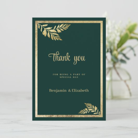 Luxe donkergroene gouden blad lijst Dank u Kaart (Staand voorkant)