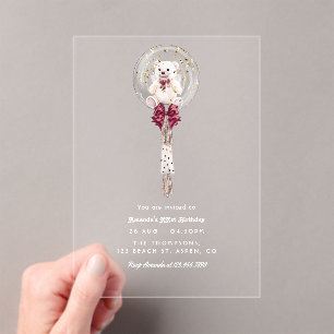 Luxe Doorzichtige Teddydrop Ballon Verjaardagsfees Acryl Uitnodigingen