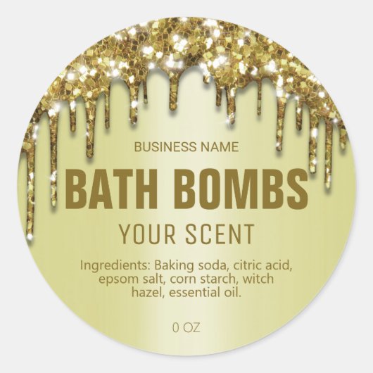 Luxe Dripping Gold Glitter Bath Bomb Labels (Voorkant)