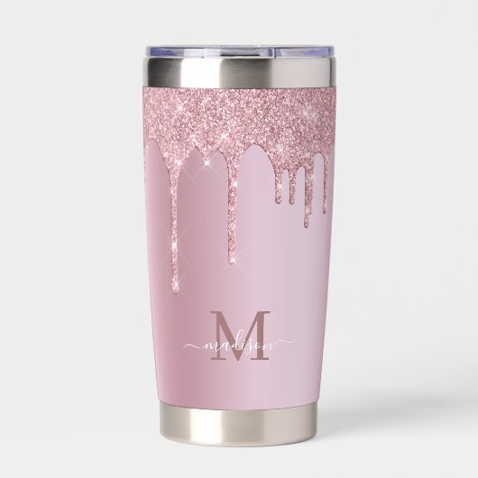 Luxe druppelend Roos gouden glitter monogram Geïsoleerde Drinkbeker (Voorkant)