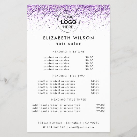 Luxe druppels glitter paarse Salon Flyer (Voorkant)