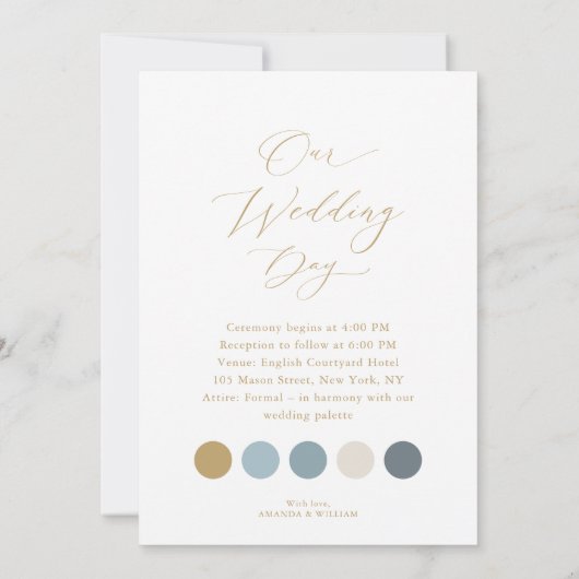 Luxe Dusty Blue & Gold Faire-part de mariage (Dos)
