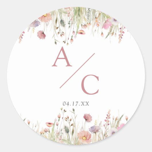 Luxe Dusty Roze Wildflower Wedding Ronde Sticker (Voorkant)