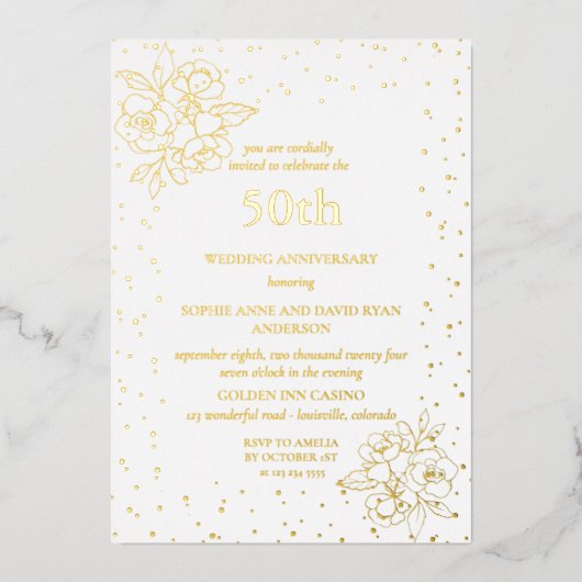 Luxe echte folie 50ste huwelijksverjaardag uitnodiging (Voorkant)