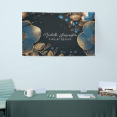 Luxe Elegance Blauw en Goud Bloemen Sieraden Ontwe Spandoek (Beurs)