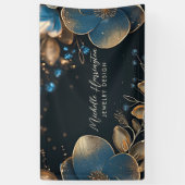 Luxe Elegance Blauw en Goud Bloemen Sieraden Ontwe Spandoek (Verticaal)