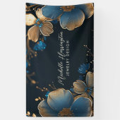 Luxe Elegance Goud en Blauw Bloemen Sieraden Ontwe Spandoek (Verticaal)