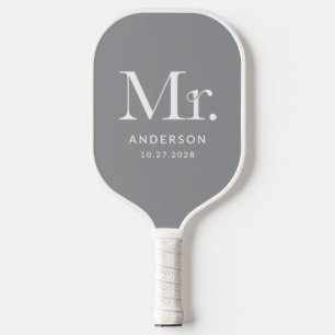 Luxe Elegance Grey Meneer en trouwdatum Pickleball Paddle