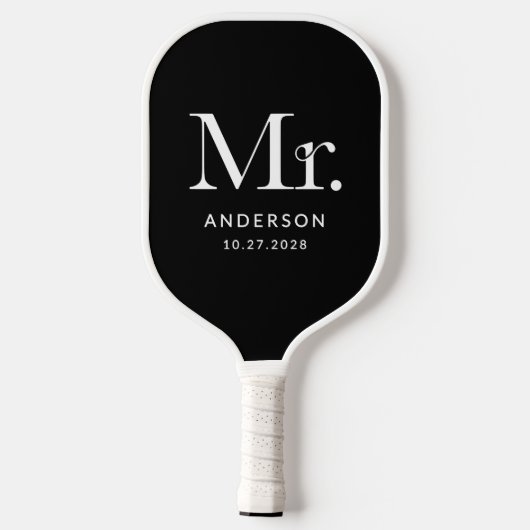 Luxe Elegance Zwart | Meneer en trouwdatum Pickleball Paddle (Achterkant)
