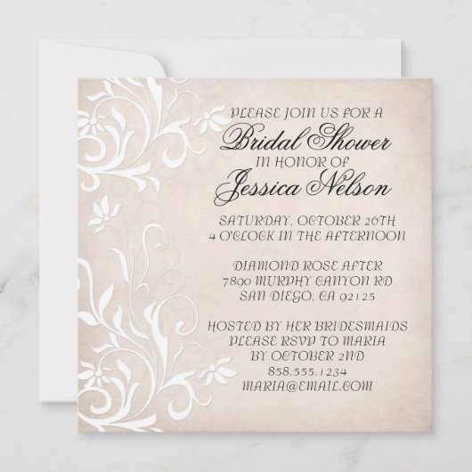 Luxe Elégant Beige clair Invitation de douche Flor (Devant)
