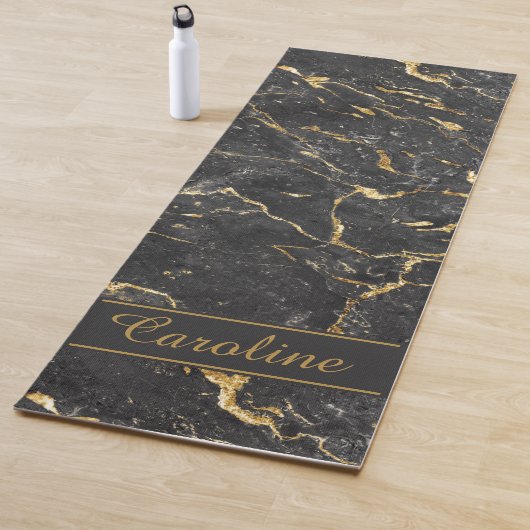 Luxe Elegant Black Gold Marble Effect Name Yogamat (In situ)
