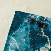 Luxe Elegant Blue Marble Effect Monogram Strandlaken (In situ)