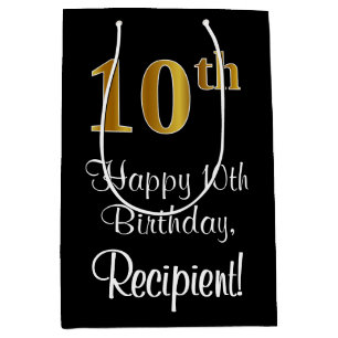 Luxe, Elegant, Faux Gold Look 10e verjaardag Medium Cadeauzakje