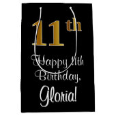 Luxe, Elegant, Faux Gold Look 11e verjaardag Medium Cadeauzakje (Voorkant)