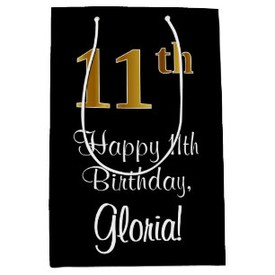 Luxe, Elegant, Faux Gold Look 11e verjaardag Medium Cadeauzakje