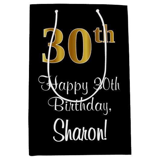 Luxe, Elegant, Faux Gold Look 30ste verjaardag Medium Cadeauzakje (Voorkant)