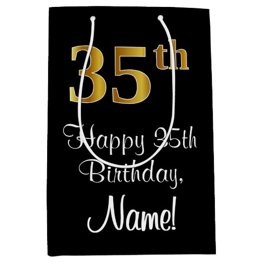 Luxe, Elegant, Faux Gold Look 35e verjaardag Medium Cadeauzakje (Voorkant)