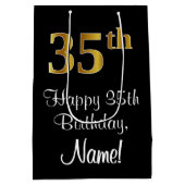 Luxe, Elegant, Faux Gold Look 35e verjaardag Medium Cadeauzakje (Achterkant)