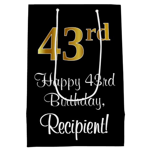 Luxe, Elegant, Faux Gold Look 43e verjaardag Medium Cadeauzakje (Achterkant)