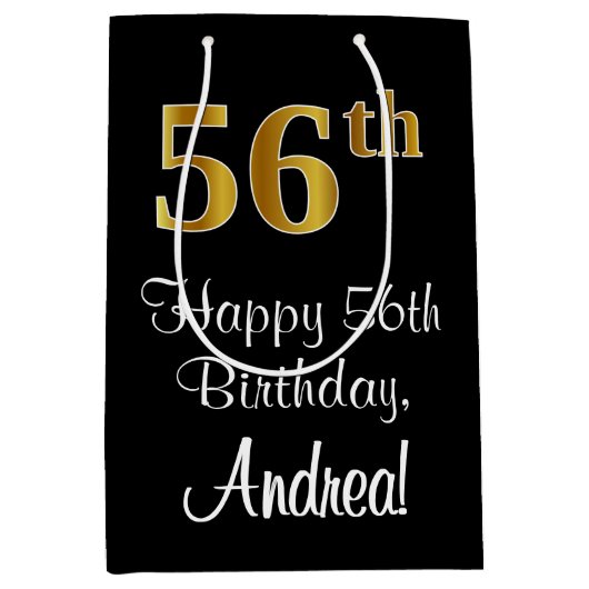Luxe, Elegant, Faux Gold Look 56e verjaardag Medium Cadeauzakje (Voorkant)