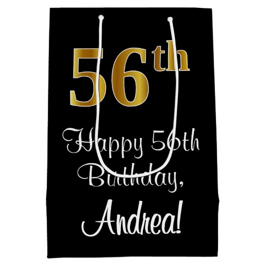 Luxe, Elegant, Faux Gold Look 56e verjaardag Medium Cadeauzakje (Achterkant)