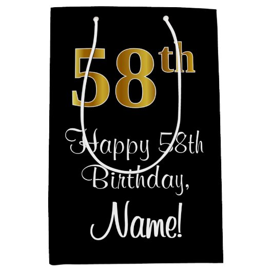 Luxe, Elegant, Faux Gold Look 58ste verjaardag Medium Cadeauzakje (Voorkant)