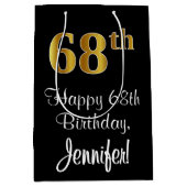 Luxe, Elegant, Faux Gold Look 68ste verjaardag Medium Cadeauzakje (Voorkant)