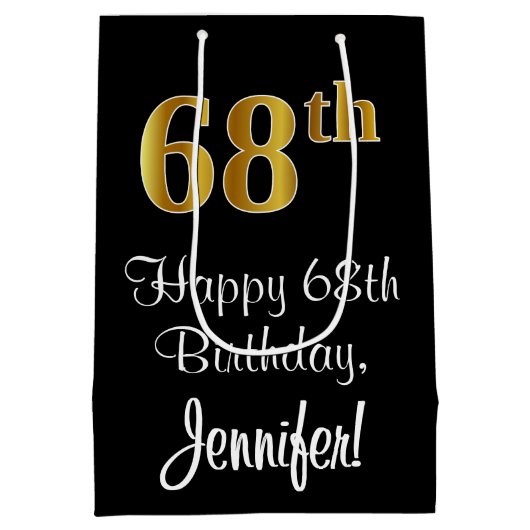 Luxe, Elegant, Faux Gold Look 68ste verjaardag Medium Cadeauzakje (Achterkant)