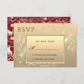 Luxe Elegant Floral Gold Lace Faire-part de mariag (Devant / Derrière)