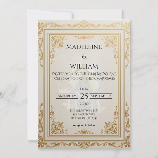 Luxe Elegant Gold Faire-part de mariage (Devant)