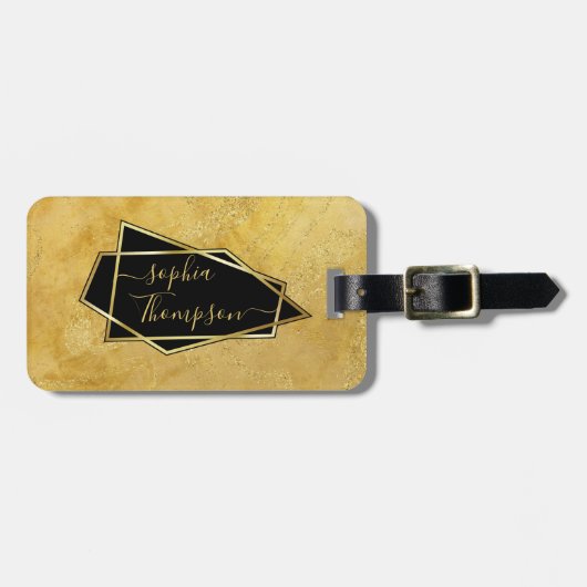 Luxe Elegant Gold Glitter Marble Script Bagagelabel (Voorkant horizontaal)