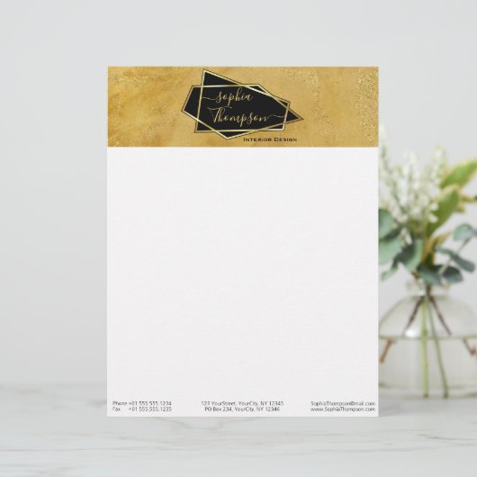 Luxe Elegant Gold Glitter Marble Script Briefhoofd (Staand voorkant)