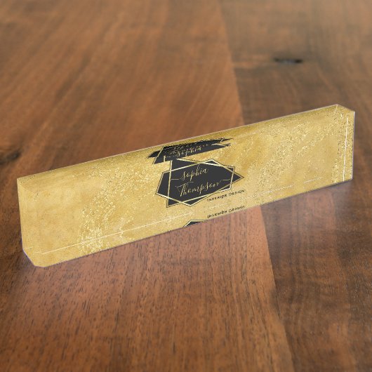 Luxe Elegant Gold Glitter Marble Script Naambordje (Zijkant)