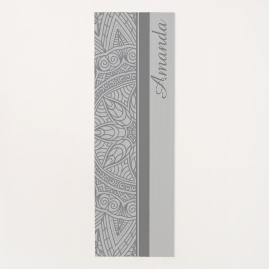 Luxe Elegant Grijs Zwart Mandala Design Naam Yogamat (Voorkant)