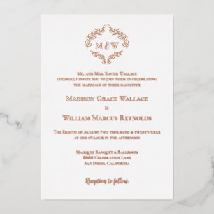 Luxe Elegant Krans Monogram Roos Gouden Bruiloft Folie Uitnodiging