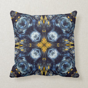 Luxe, elegant, marineblauw mandala, gele details kussen