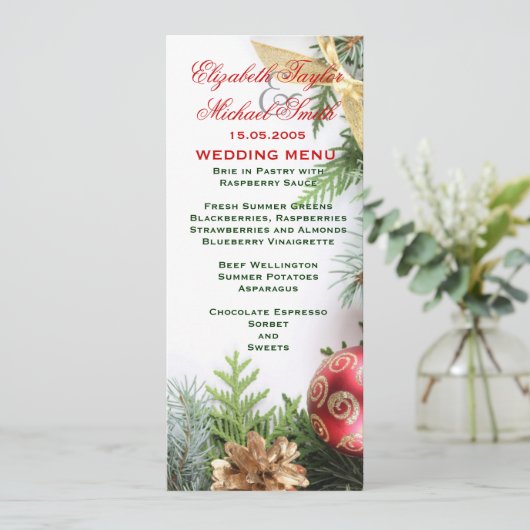 Luxe Elégant Noël Mariage d'hiver Menu (Debout devant)