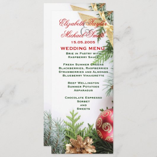 Luxe Elégant Noël Mariage d'hiver Menu (Devant / Derrière)