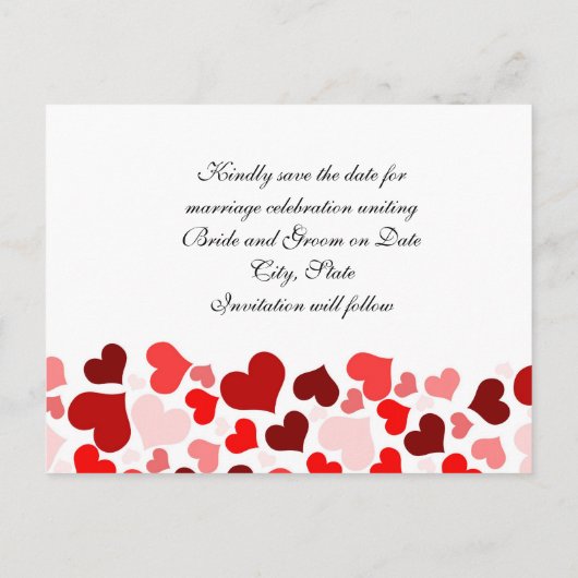 Luxe Elegant Red Hearts Save date card Aankondigingskaart (Achterkant)
