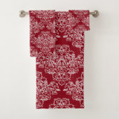 Luxe, , elegant, rood, wit, floraal bad handdoek (Insitu)